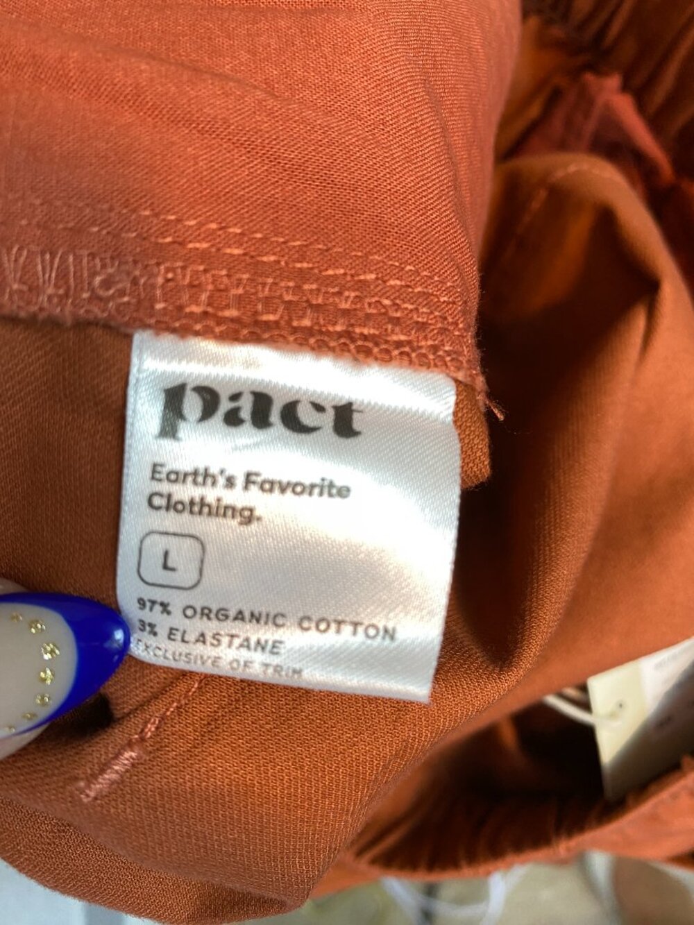 NWT Pact Classic Woven Roll Up Pants Baked Clay Organic Cotton Size L - Picture 6 of 7